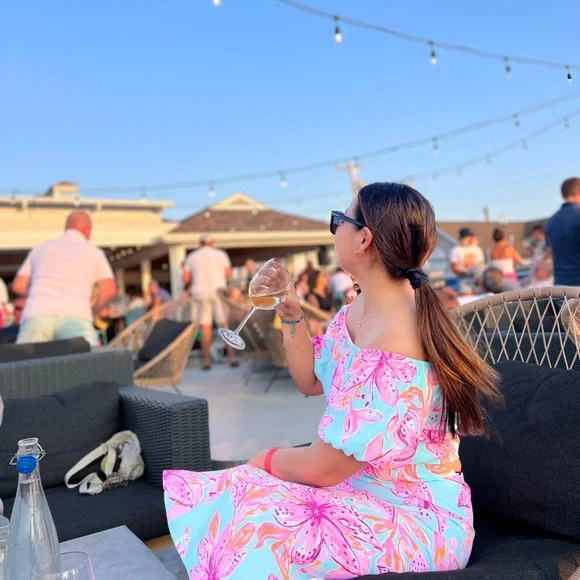Lilly Pulitzer Pink and Blue Floral Crop Top & Midi Skirt - Picture 3 of 3